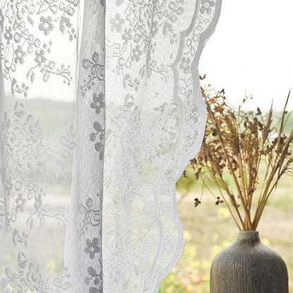 YJ YANJUN Vintage Lace Curtains 90 Inches Long- Elegant Floral White Sheer - Image 3