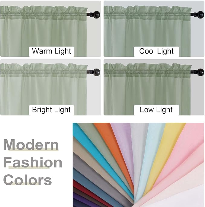 Sage Green Sheer Curtains for Bedroom Living Room 96 Inches Long 2 Panels - Image 7
