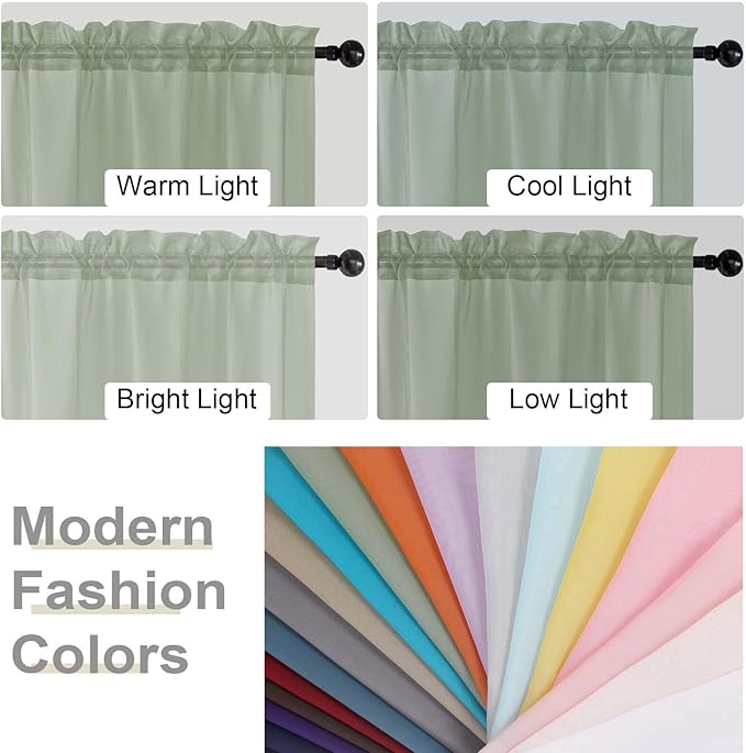 Sage Green Valances for Windows, Sheer Curtains 14 Inch Length 2 Pack Kitchen - Image 5