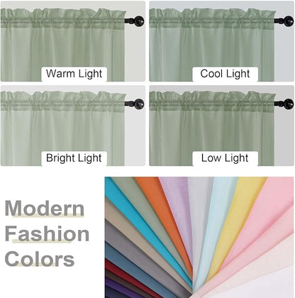 Sage Green Valances for Windows, Sheer Curtains 14 Inch Length 2 Pack Kitchen - Image 5