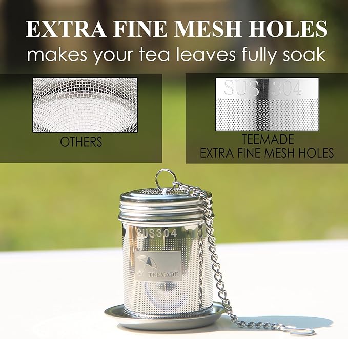 Tea Filter,Cooking Infuser with Extra Fine Mesh Tea Ball Strainers Threaded Connection 304 Stainless Steel with Extended Chain Hook to Brew Loose Leaf Tea,Spices & Seasonings(1 Pack)