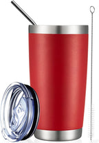 COMOOO 20oz Double Wall Vacuum Insulated Travel Mug, Stainless Steel Tumbler with Lid and Straw Durable Powder Coated Insulated Coffee Cup for Cold & Hot Drinks (Red, 1 PACK)