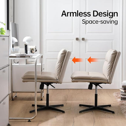EMIAH Armless Office Desk Chair No Wheels PU-Padded Vanity Mid-Back Ergonomic - Image 7