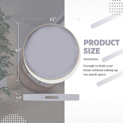 MAONAME 13" Gray Round Tray, Modern Round Decorative Trays - Image 2