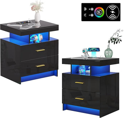 HNEBC Nightstand Set of 2 with Charging Station, Auto LED Night Stand with - Image 10