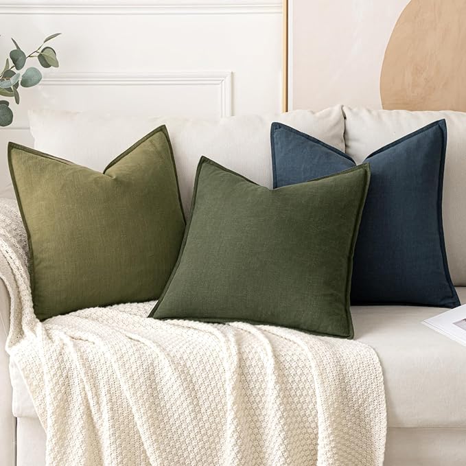 MIULEE Decorative Linen Euro Sham Pillow Covers 22x22 Inch Dark Olive Green | - Image 4