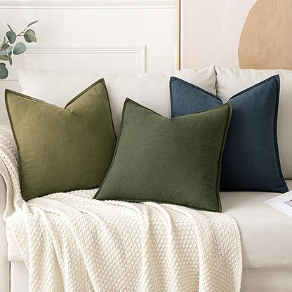 MIULEE Decorative Linen Pillow Covers 20x20 Inch Blue | Boho Farmhouse​ - Image 4