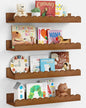 Harwaya Walnut Nursery Book Shelves Wall Set of 4, Dark Wood Scalloped Floating by Harwaya