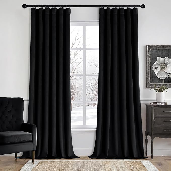MIULEE Velvet Curtains 50W x 96L 2 Panels Black Blackout Curtains | Luxury by MIULEE