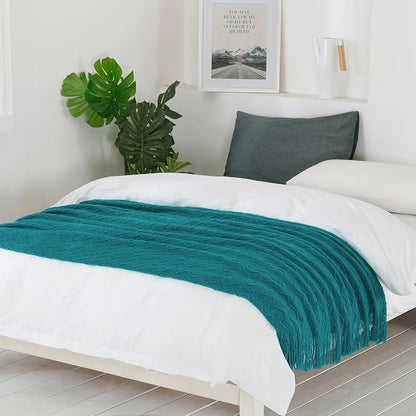 BOURINA Teal Throw Blanket 50 x90 Inches Throw Textured Solid Soft Sofa Throw by BOURINA