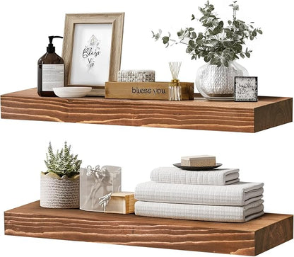 24x8x1.6 inch Floating Shelves Set of 2 – Solid Wood Rustic Brown Wall Mounted by YLYHSST
