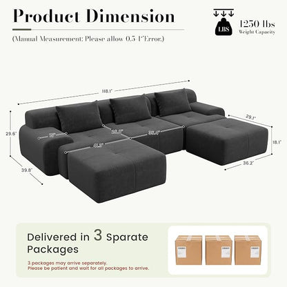 GRUSIGN 118'' Modular Sectional Oversized Boneless Couch, Tufted Cloud - Image 2