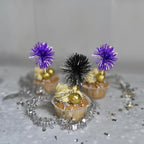 Gyufise 30Pcs Foil Firework Cupcake Toppers Sparkle Tinsel Cake Toppers Tinsel Drink Cake Decoration Cocktail Picks for Birthday Wedding Graduation Party Supplies Black Purple