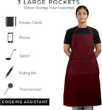 RAJRANG 100% Cotton Cooking Apron with 3 Pockets Kitchen Chef BBQ Adjustable Bib Aprons for Women Men