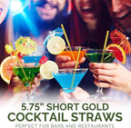 5.75 Inch Disposable Short Gold Paper Straws & Stirrers, Sipping Stir Sticks (500 Counts) - for Cocktail, Short Drinks, Wedding, Party, Bars, Restaurants