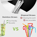 Lazycorner 5 Pcs Stainless Steel Smoothie Straws, 0.4'' Extra Wide Reusable Metal Drinking Straws for Milkshake, Smoothie, Beverage, Set of 5 with 2 Cleaning Brush