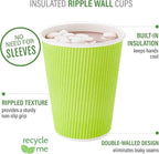 Restaurantware-4 Ounce Disposable Coffee Cups, 500 Ripple Wall Hot Cups For Coffee - Lids Sold Separately, Rolled Rim, Green Paper Insulated Coffee Cups, For Hot Coffee, Tea, And More
