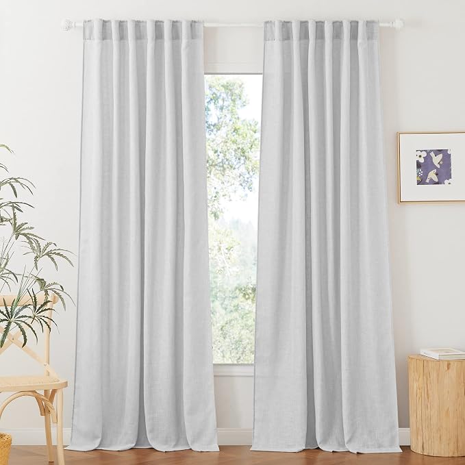 RYB HOME Linen Sheer Curtains for Living Room Textured Semi Sheer Curtains by RYBHOME