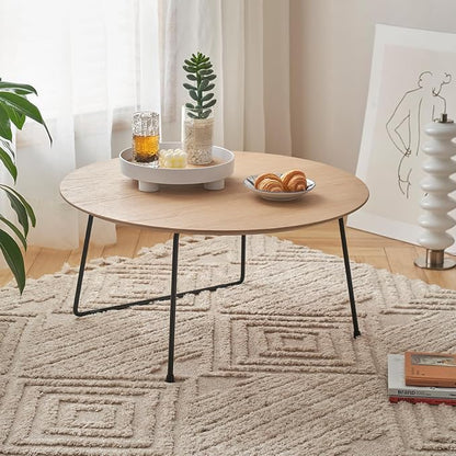 Modern Round Coffee Table 32 in, Acacia Wood Finish Living Room Table by Noeko