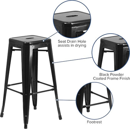 Flash Furniture Lily 4 Pack Commercial Grade 30" High Backless Black Metal - Image 6