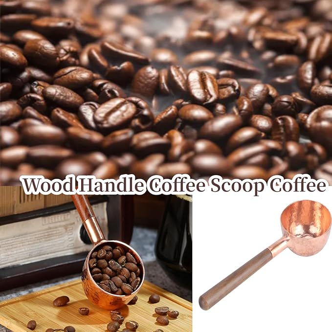 Measuring Spoons, Wood Handle Coffee Scoop Black Walnut and Red Copper Tablespoon Scoop for Coffee Tea, Cooking Mixing Stirrer Kitchen Tools Utensils
