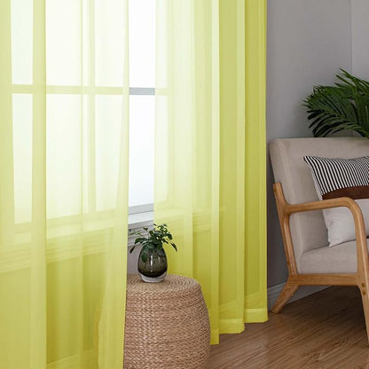 Lemon Sheer Curtains 63 Inch Length 2 Pcs, Solid Voile Modern Window Curtains - Image 2