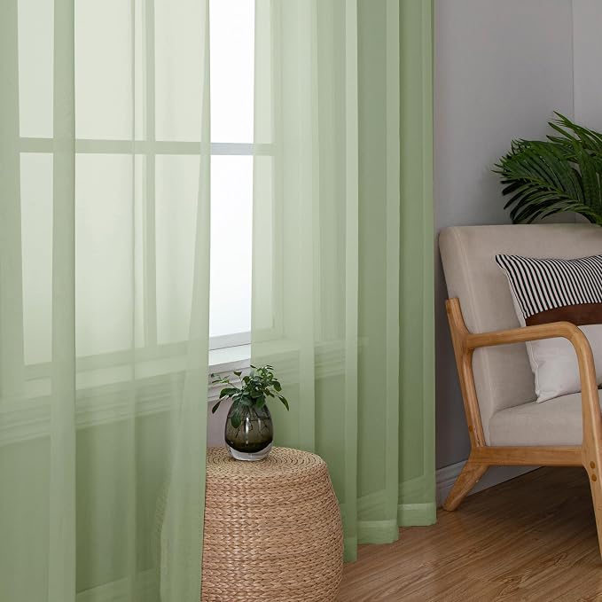 Chyhomenyc Light Green Sheer Curtains 78 Inches Long 2 Panels Set - Image 2