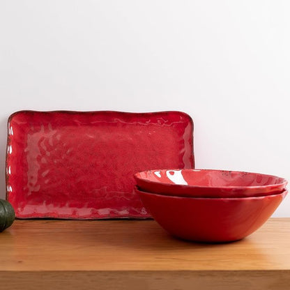 LEHAHA Vintage Melamine Pasta Bowls, Set of 6, 9.25 inch Large Salad Bowls, Unbreakable 100% Melamine Serving Bowls Set for Dinner, 42 oz Wide and Shallow Bowls Set, Dishwasher Safe, Red…