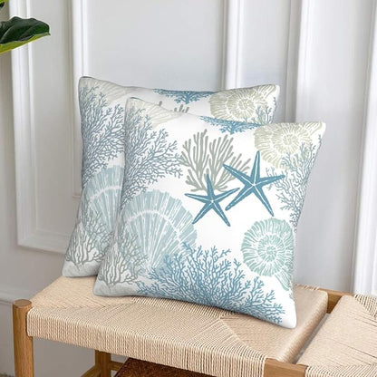 Nautical Coastal Beach Pillow Covers 18x18 Set of 2, Ocean Themed Seashell - Image 6