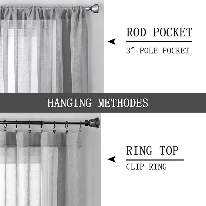 Tollpiz Sheer Curtain Linen Textured Bedroom Curtains Sheer Light Filtering Rod - Image 5