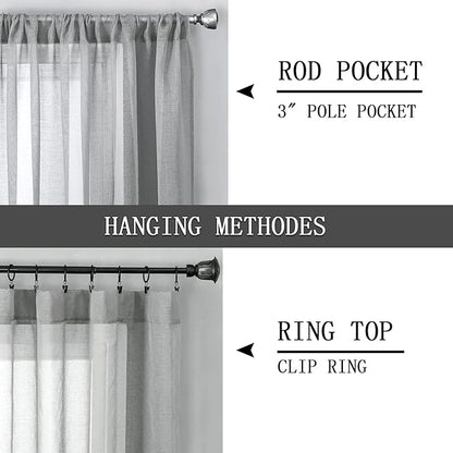 Tollpiz Sheer Curtain Linen Textured Bedroom Curtains Sheer Light Filtering Rod - Image 5