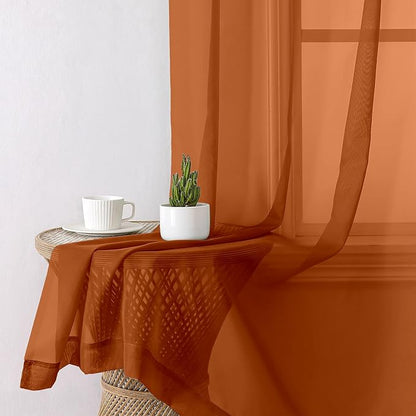 Orange Sheer Curtains 54 Inch Length 2 Panels, Voile Light Filtering Curtains - Image 3