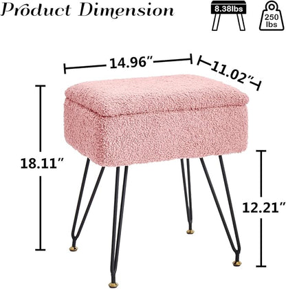 Vanity Stool Chair, Faux Teddy Fur Ottoman Foot Stool - Image 2