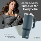 40 oz Tumbler With Handle and Straw Made of Stainless Steel - Double Wall Vacuum Insulated Tumbler With Lid - Sweat Proof Easy Grip, BPA-Free, Dishwasher Safe Tumbler (Charcoal)