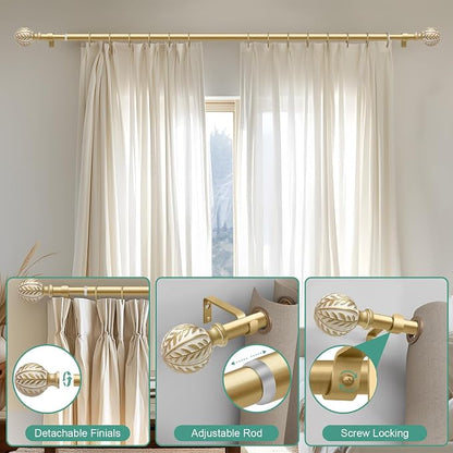 QDWIS Gold Curtain Rods for Windows 28 to 48 inch, Rustic Decorative Drapery - Image 9
