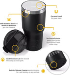 RTIC 20oz Essential Tumbler with Lid, Insulated, Stainless Steel, Metal, Double Wall Vacuum-Insulation, Ceramic Lined, Travel Cup for Iced Coffee, Tea, Hot and Cold Drink, Black