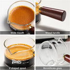 Espresso Shot Glasses with Wood Handle, 120ml Glass Coffee Bean Dosing Cup with Spout,Clear Espresso Measuring Cup Glass for Barista Coffee Measure (Single Spout)