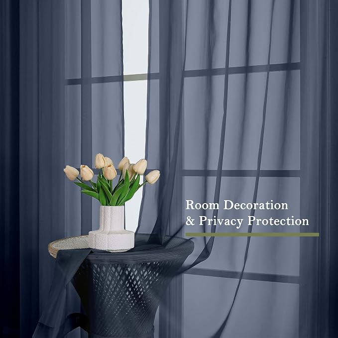 Navy Blue Sheer Curtains for Living Room Decor 84 Inches Long 2 Pcs, Light - Image 4
