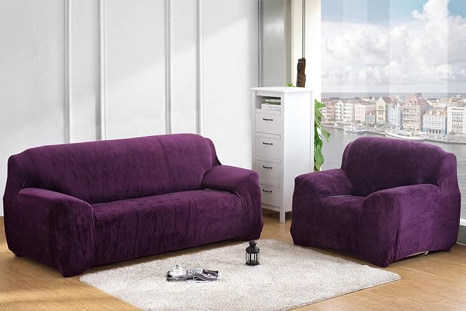 vctops 1-Piece Velvet Plush Stretch Sofa Slipcover - Image 2