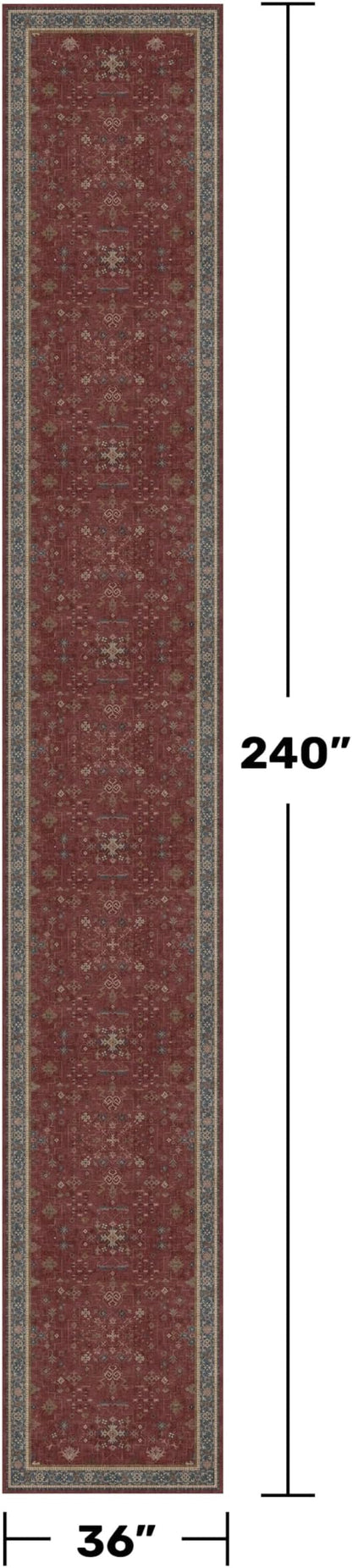 Burgundy Washable 3x20 Extra Long Hallway Runner Rug, Neutral Boho Large - Image 2