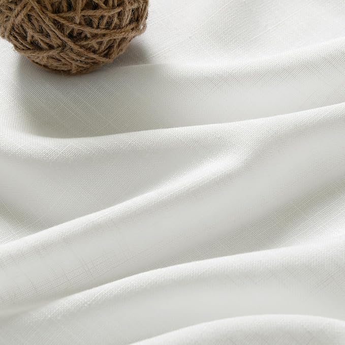 Ivory Linen Curtains 96 Inches Long 2 Panels Set Back Tab Rod Pocket Semi Sheer - Image 5