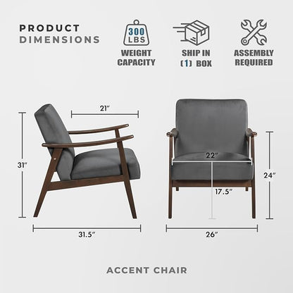 Lexicon Mid Century Modern Chair Velvet Accent Chair - Image 2