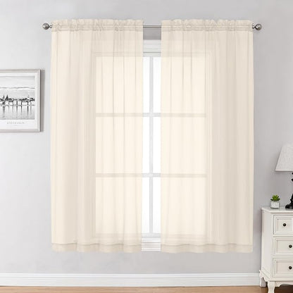 Chyhomenyc Cream Sheer Curtains 63 Inches Long 2 Panels Set | Light Filtering by Chyhomenyc