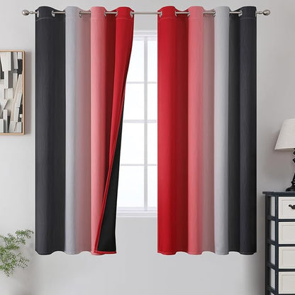 Red and Black Ombre Blackout Bedroom Curtains 63 Inch Long | Room Darkening by ESTELARTEXTILER