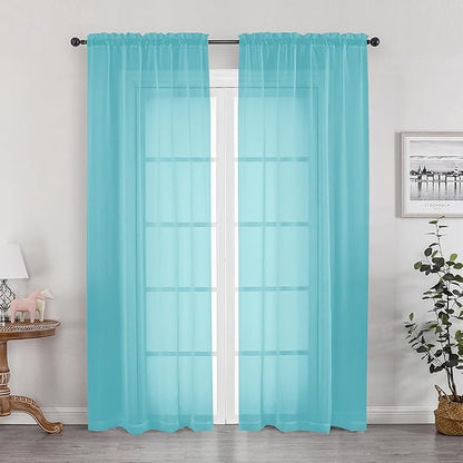 Sheer Aqua Curtains for Bedroom Living Room 78 Inches Long 2 Panels Set by OWENIE