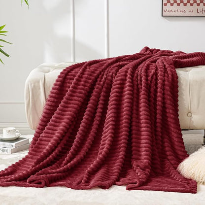 BEDELITE Ribbed Jacquard Burgundy Fleece Twin Blanket - Image 7