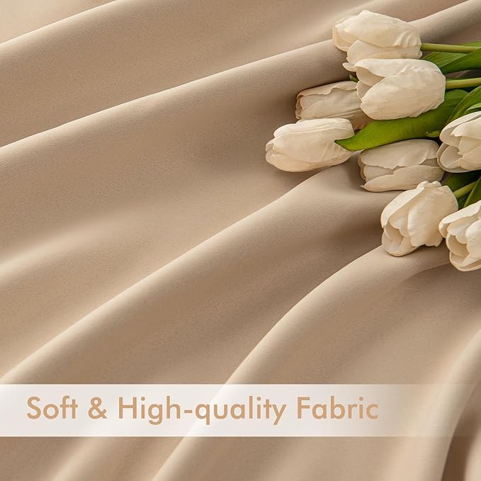MIULEE Beige Back Tab Blackout Curtains 52x102 Inch Long 2 Panels Set | Rod - Image 6
