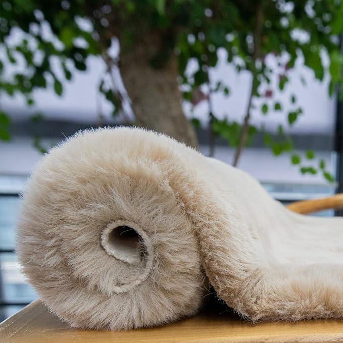 ORINOVA Beige Plush Faux Rabbit Shaggy Fur Rug - Image 8