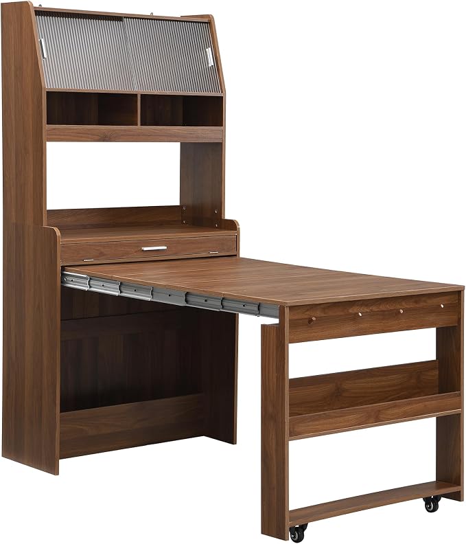Spaco 2-in-1 Folding Dining Table and Buffet Cabinet Set, Compact Pull-Out - Image 8