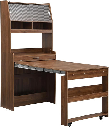 Kitchen Storage Cabinet with Hutch and Extendable Dining Table, 33.5" - Image 7
